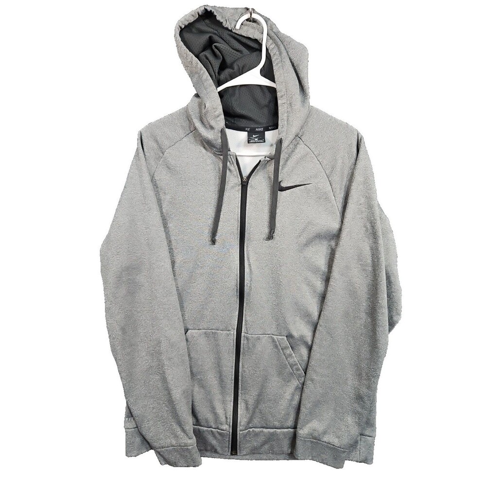 Nike Women's Large Dri Fit Hoodie Athletic Sweatshirt Jacket Grey Full Zipper